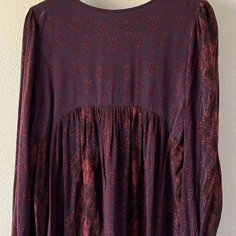 Free People Flowy Bohemian Purple Orchid Floral Tunic Mini Dress Size Small - Picture 8 of 15